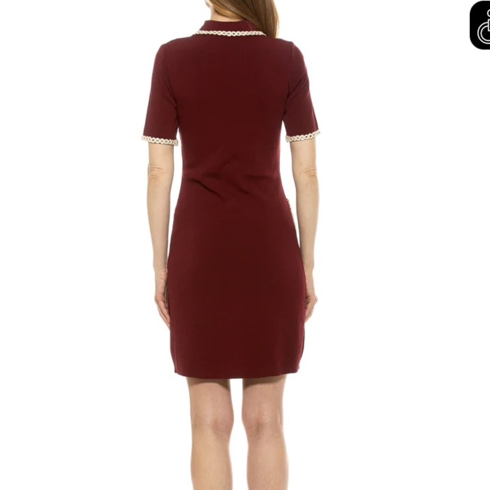 NWT Alexia Admor Burgundy Piper Short Sleeve Mod Shift Knit Dress with Piping - Picture 3 of 9
